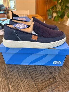 Hey Dude Navy Canvas Slip-On Loafers with Cream Sole